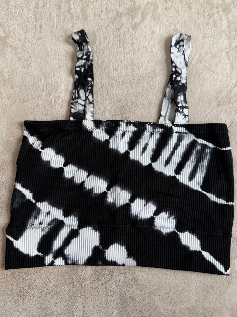 No Boundaries Black and White Tie-Dye Ribbed Crop Tank